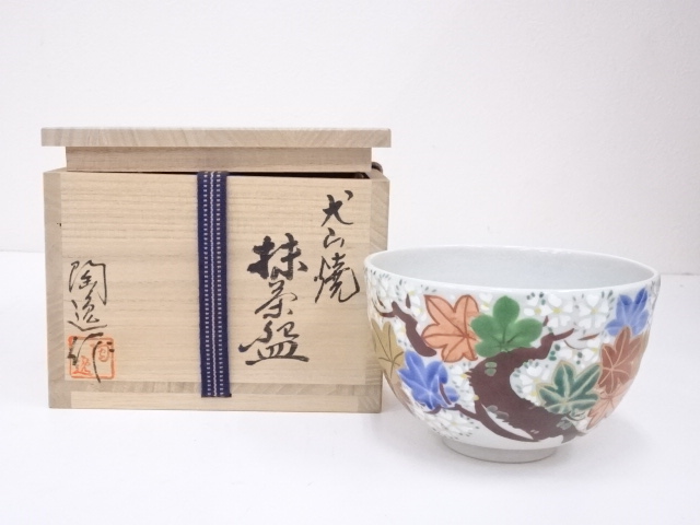 犬山焼　後藤陶逸造　色絵雲錦茶碗